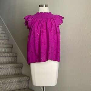 LOFT Sz MP Magenta Eyelet Sleeveless Blouse